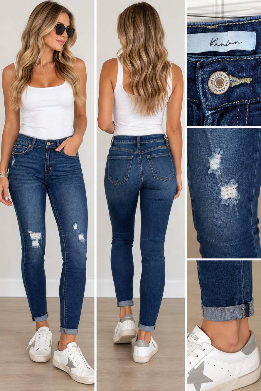 Kanlan High Rise Distressed Skinny Jeans Size 1/24 Blue Denim